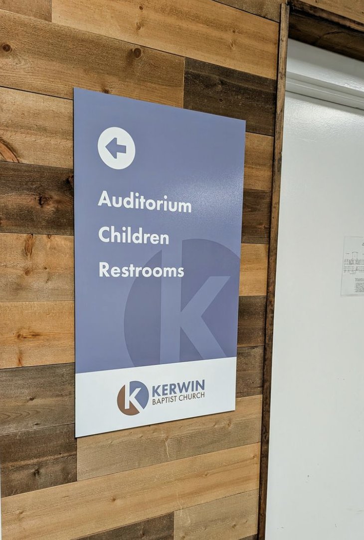 Church wayfinding and directional signage printed in-house