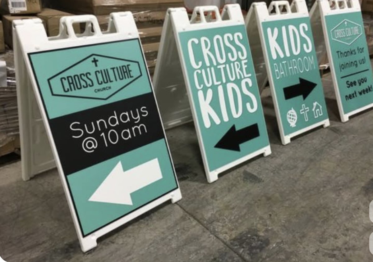 Cross Culture church A-frames printed in-house
