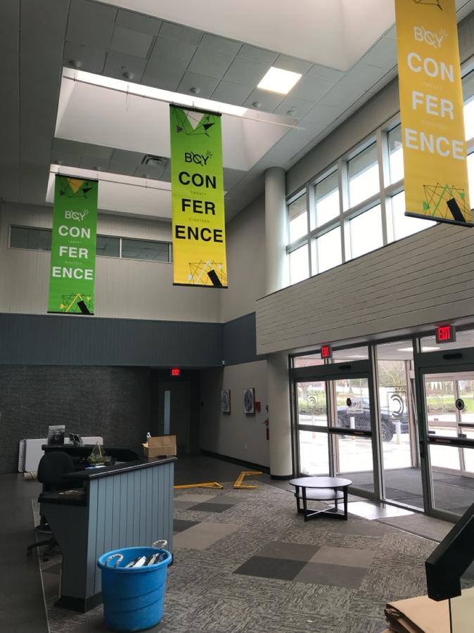 Conference hanging banners printed in-house
