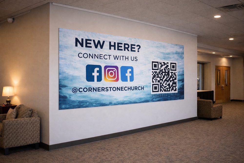 Church lobby wall graphic printed in-house
